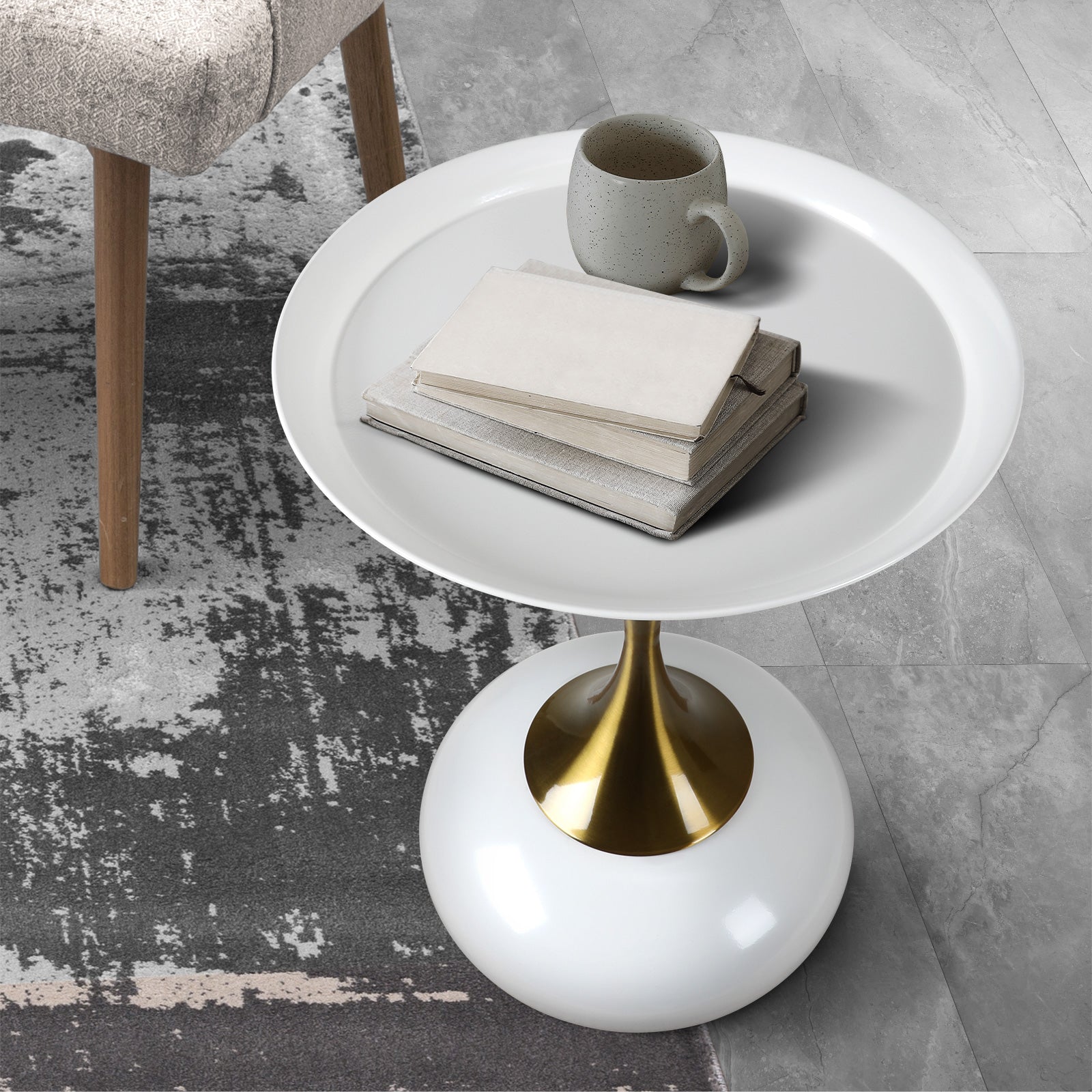 Oikiture Coffee Side Table Bedside Sofa Tea End Tables Round Metal White - Sunyee