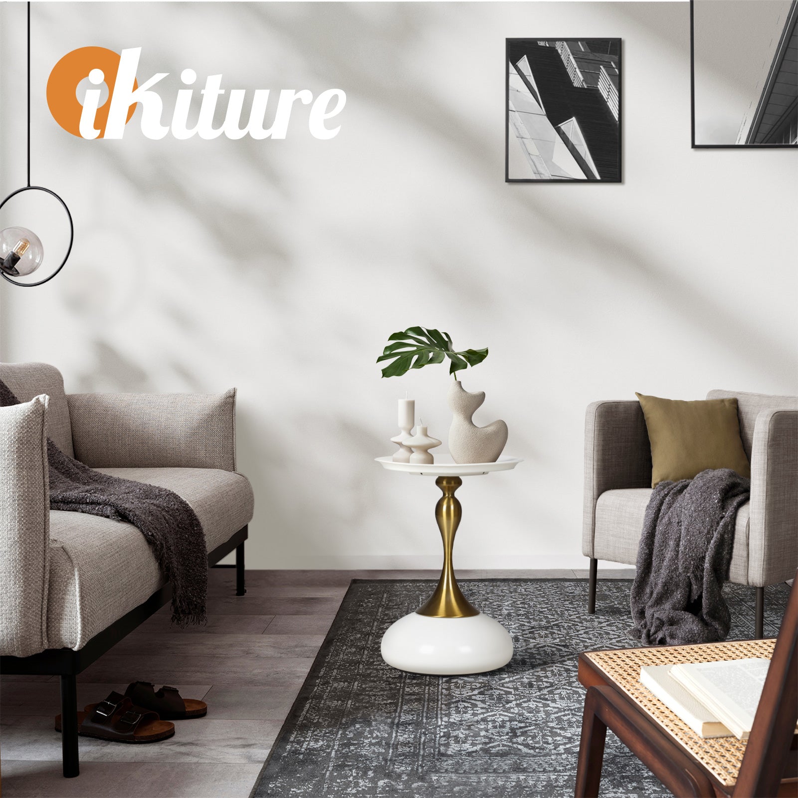 Oikiture Coffee Side Table Bedside Sofa Tea End Tables Round Metal White - Sunyee