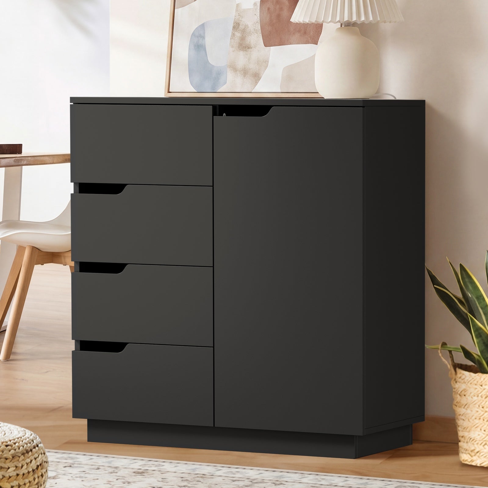 Oikiture Storage Cabinet 4 Drawers Buffet Cupboard Hallway Handleless