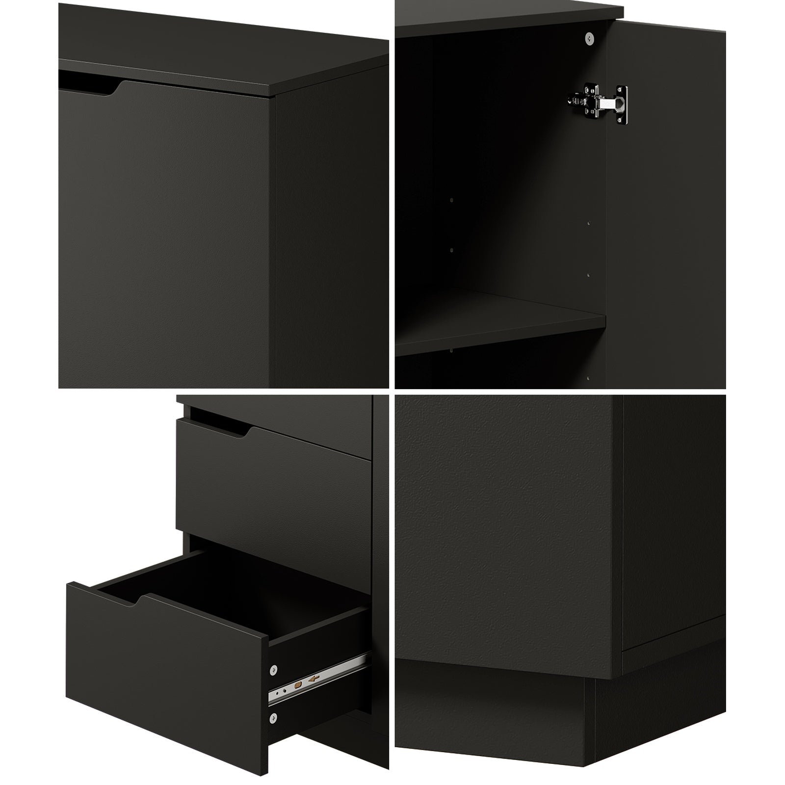 Oikiture Storage Cabinet 4 Drawers Buffet Cupboard Hallway Handleless Black
