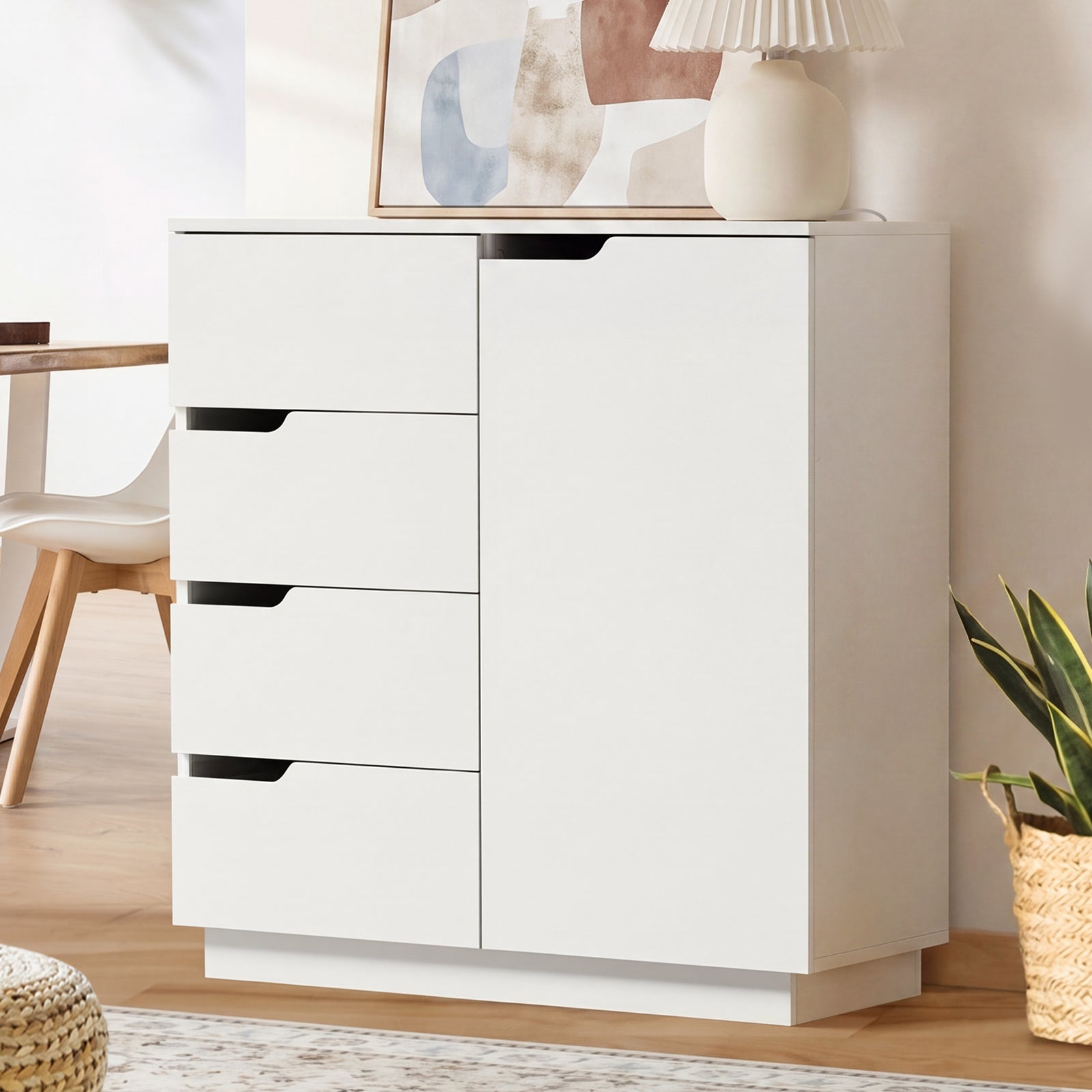 Oikiture Storage Cabinet 4 Drawers Buffet Cupboard Hallway Handleless