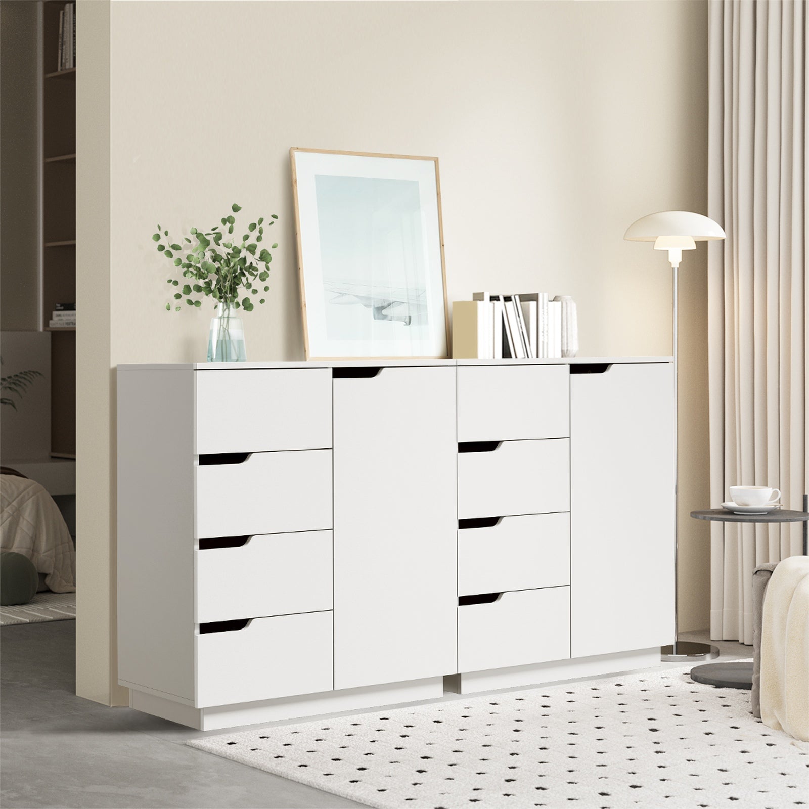 Oikiture Storage Cabinet 4 Drawers Buffet Cupboard Hallway Handleless