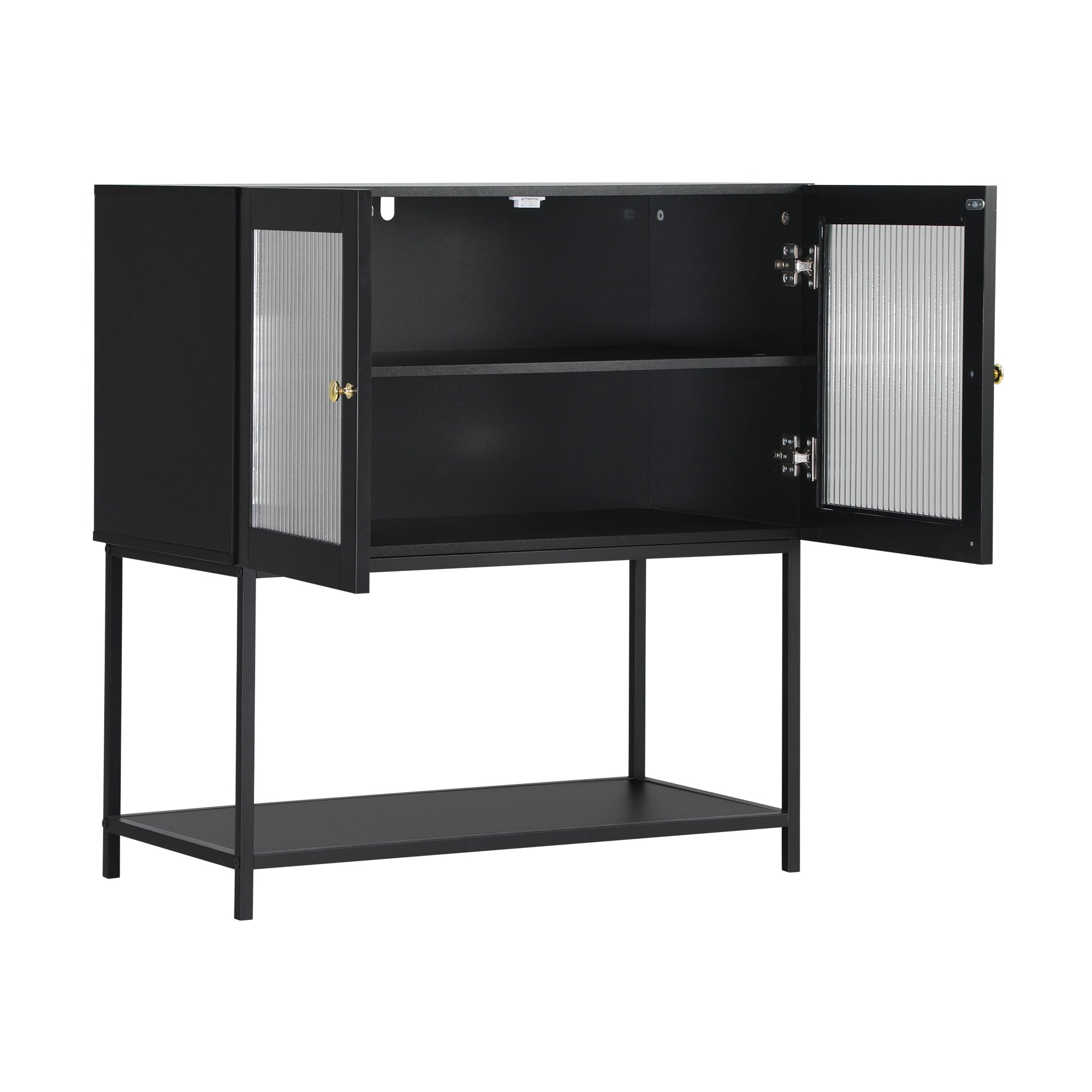 Oikiture Bathroom Cabinet Floor Cupboard Storage Two Tempered Glass Door Black - Sunyee