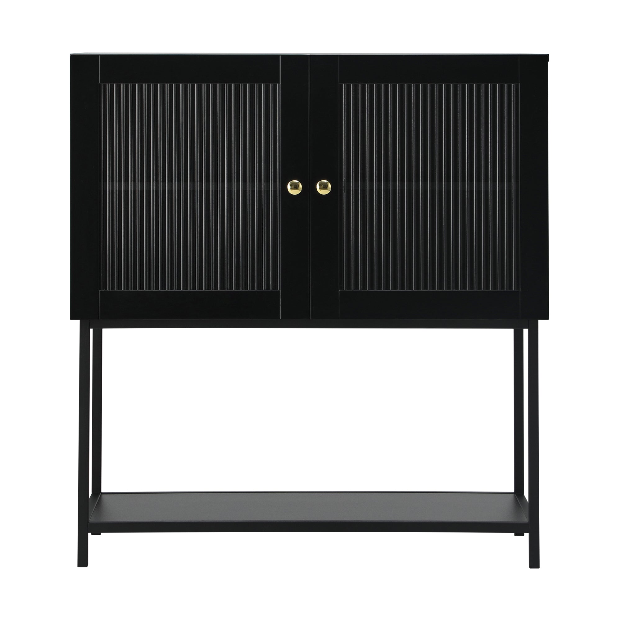 Oikiture Bathroom Cabinet Floor Cupboard Storage Two Tempered Glass Door Black - Sunyee