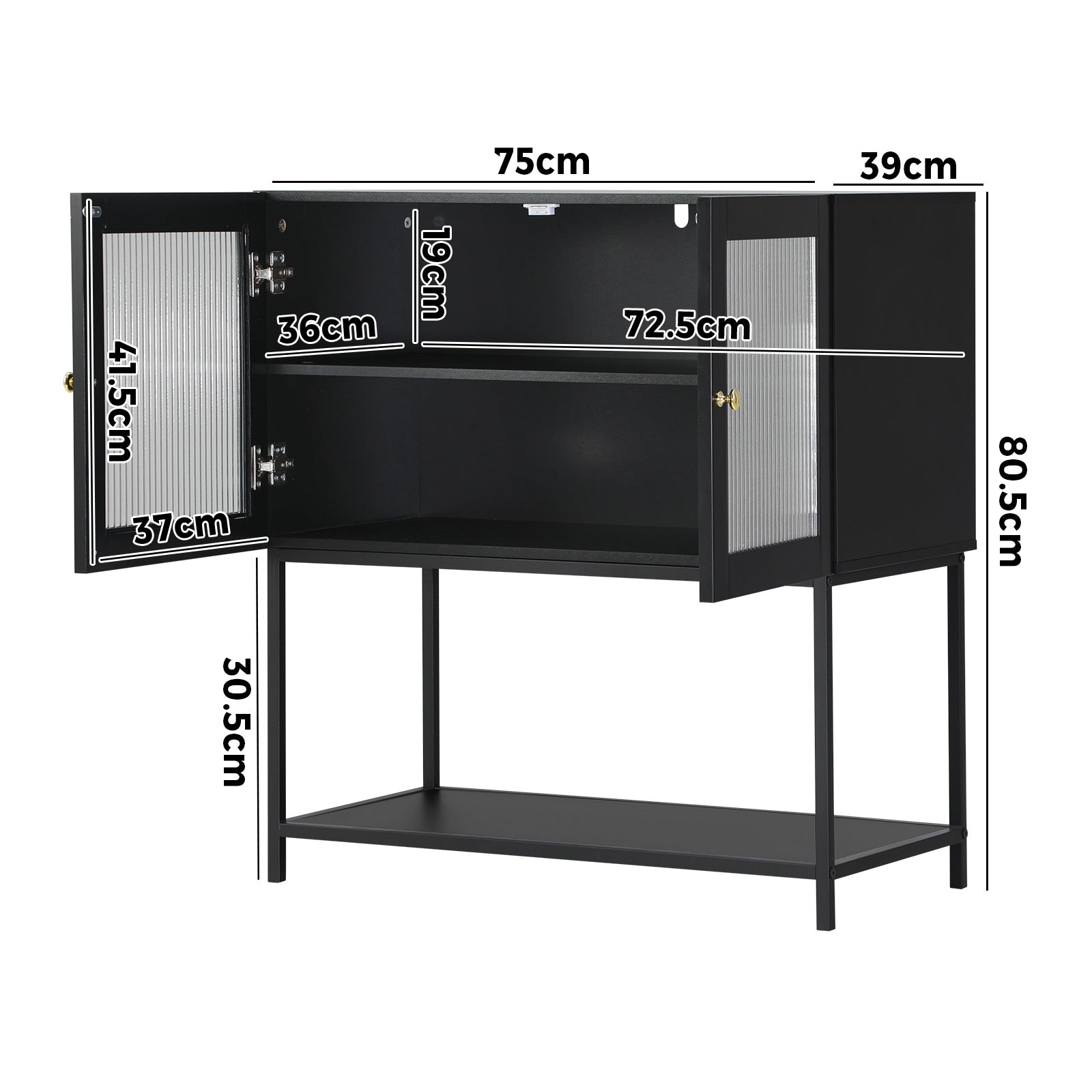 Oikiture Bathroom Cabinet Floor Cupboard Storage Two Tempered Glass Door Black - Sunyee