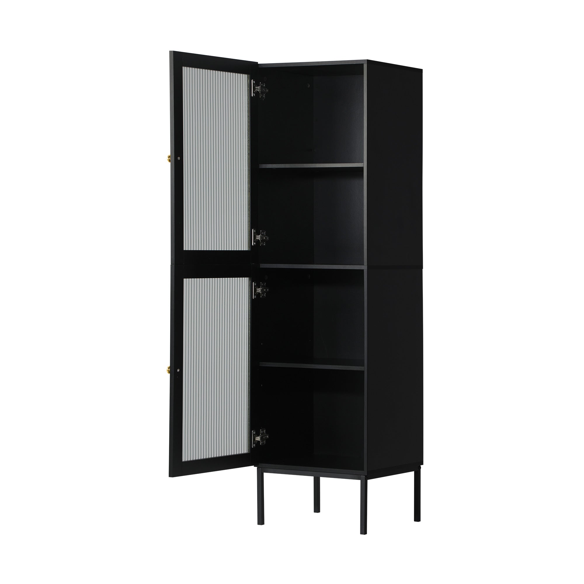 Oikiture Bathroom Cabinet Storage Tall Slim Cupboard Tempered Glass Door Black - Sunyee