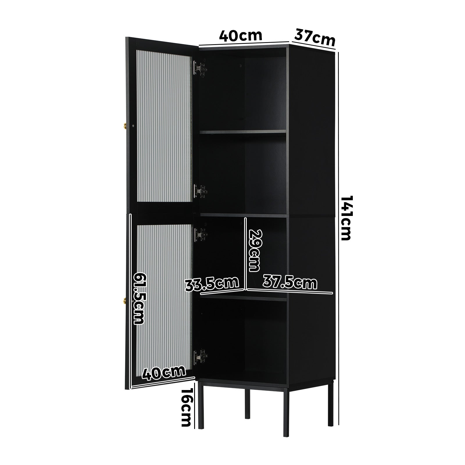 Oikiture Bathroom Cabinet Storage Tall Slim Cupboard Tempered Glass Door Black - Sunyee