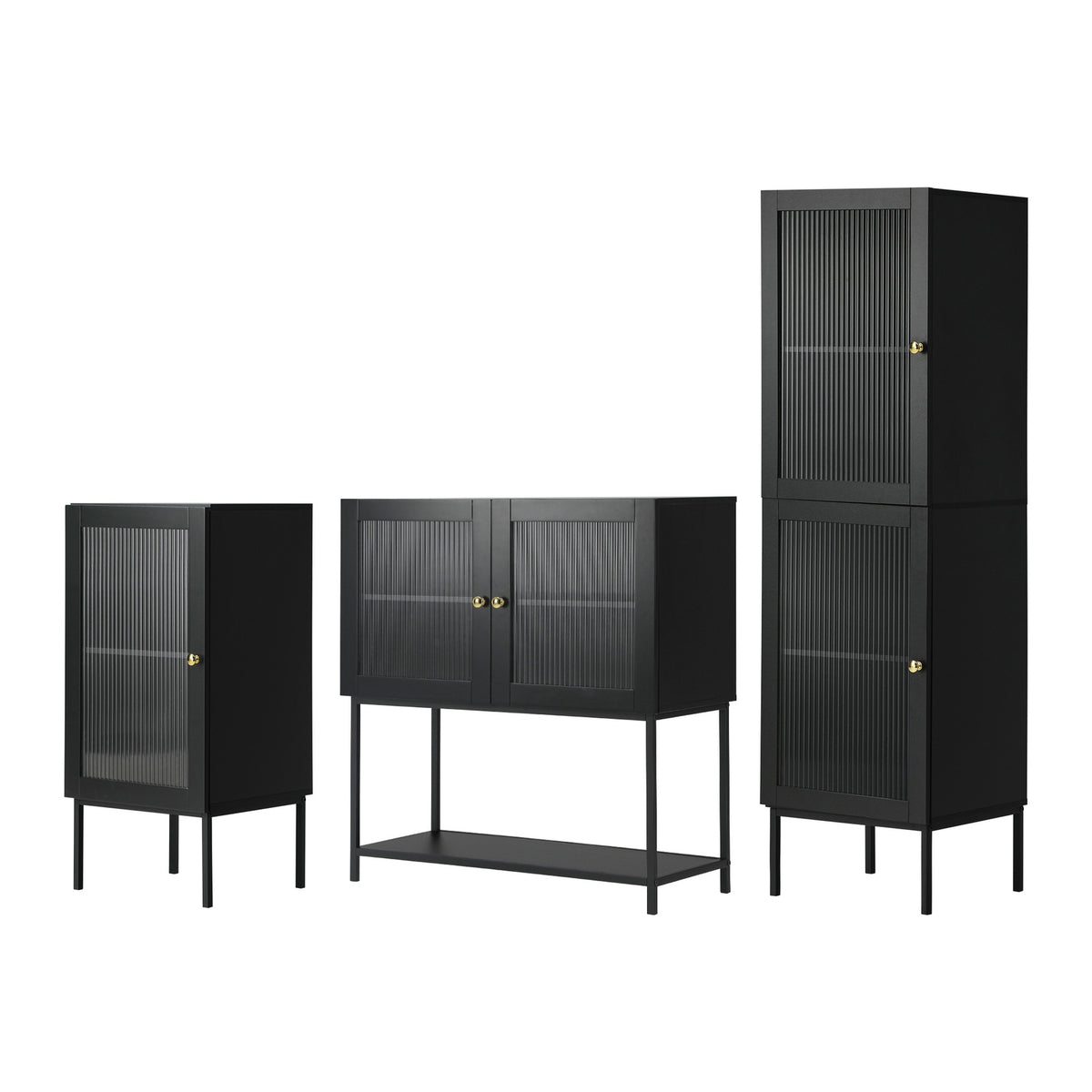 Oikiture Bathroom Cabinet Storage Toilet Cupboard Tempered Glass Door Black