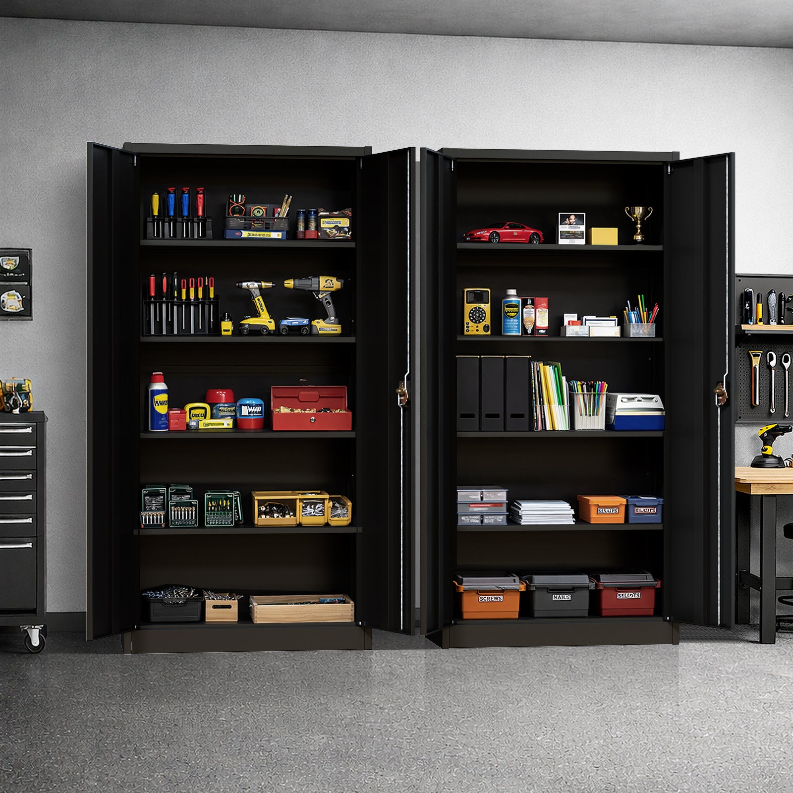 Oikiture Lockable Filing Cabinet 185cm Steel Office Document Storage Black - Sunyee