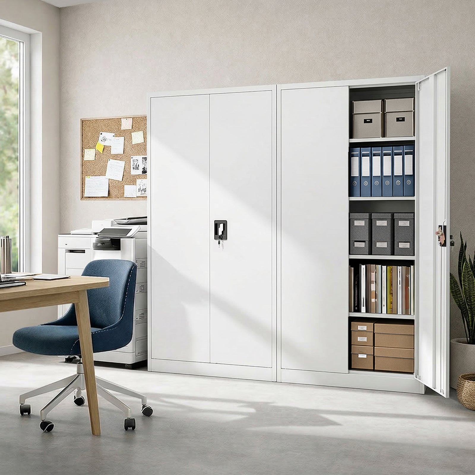 Oikiture Lockable Filing Cabinet 185cm Steel Office Document Storage White - Sunyee