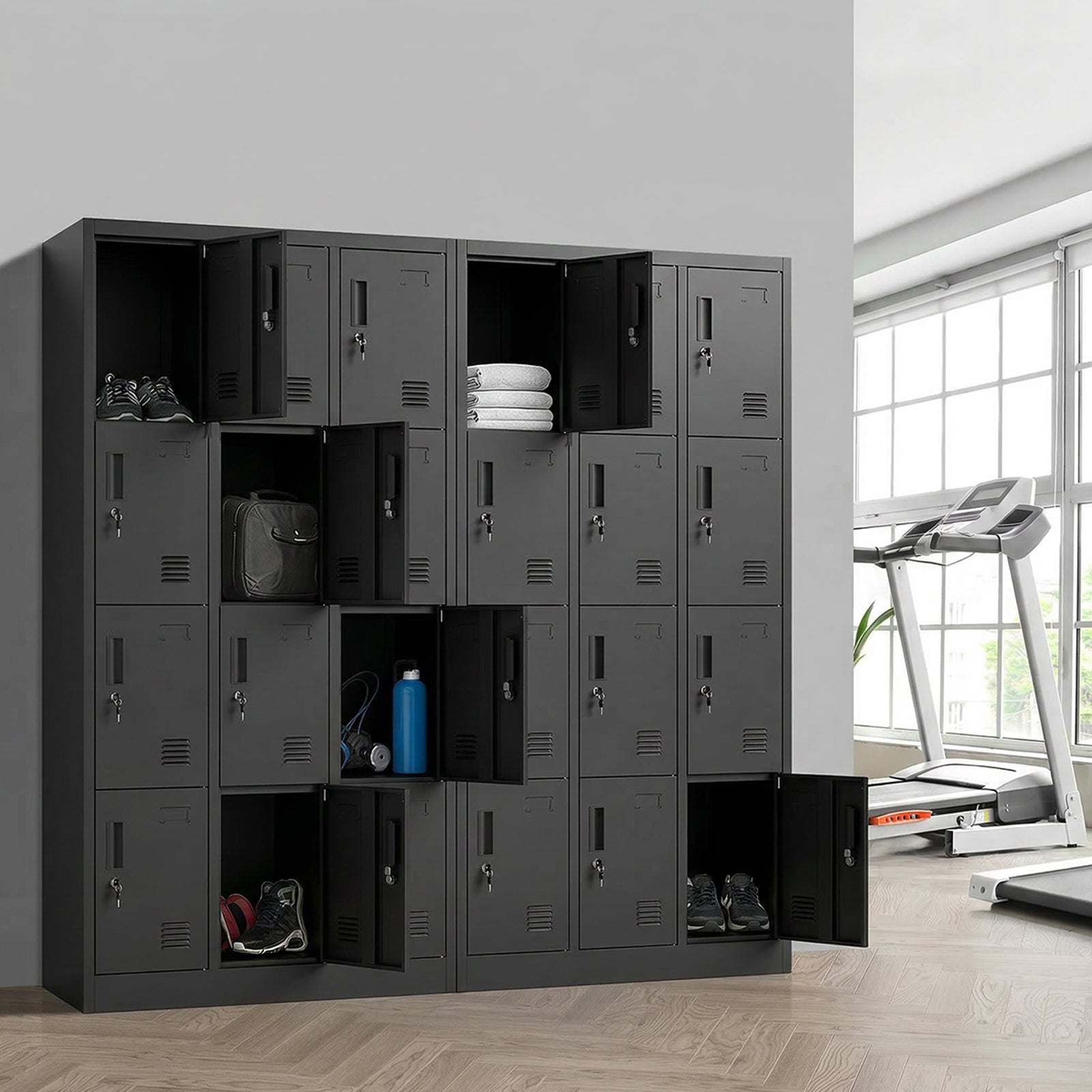 Oikiture 12 Doors Locker Cabinet Steel Storage Cupboard Office School Gym Black - Sunyee