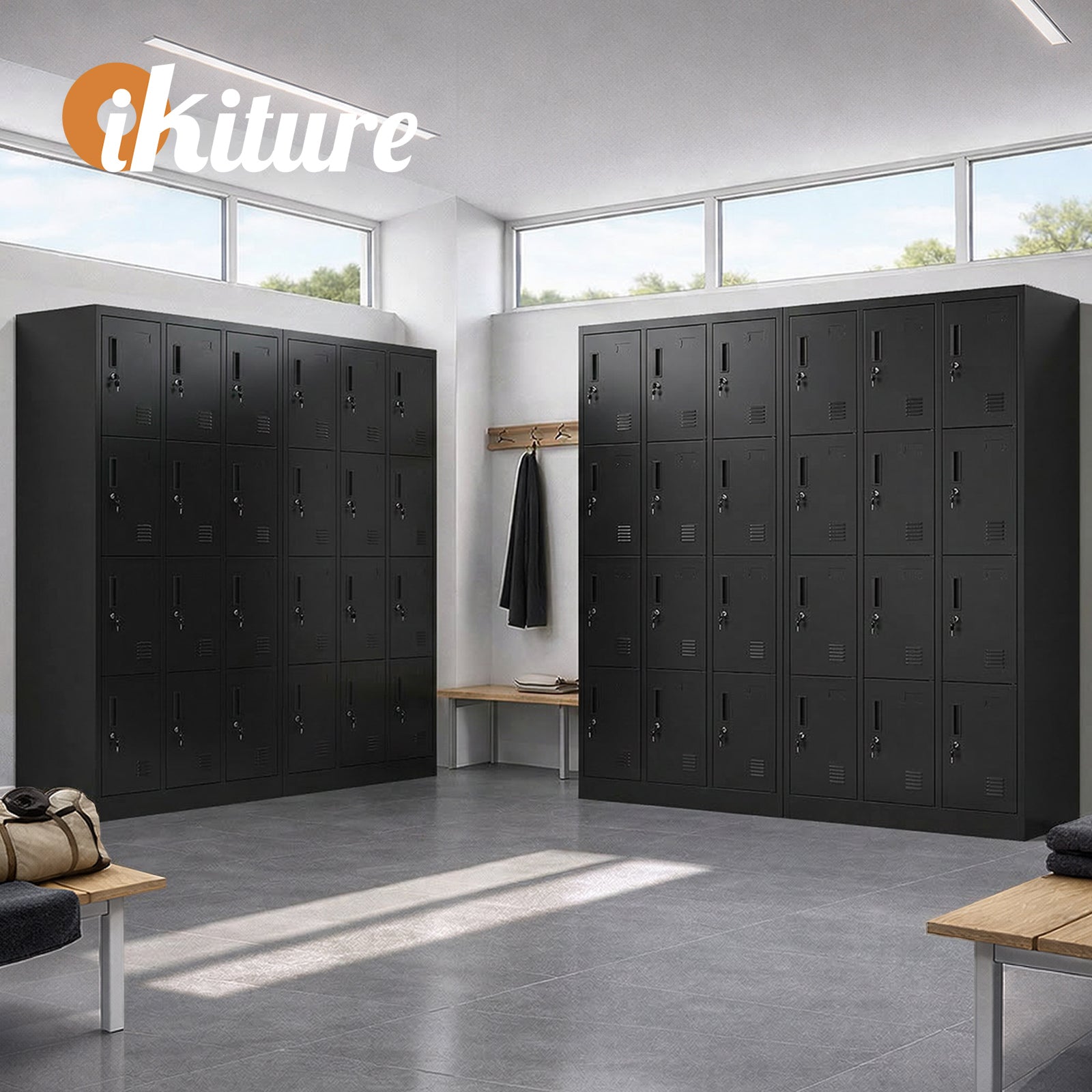 Oikiture 12 Doors Locker Cabinet Steel Storage Cupboard Office School Gym Black - Sunyee