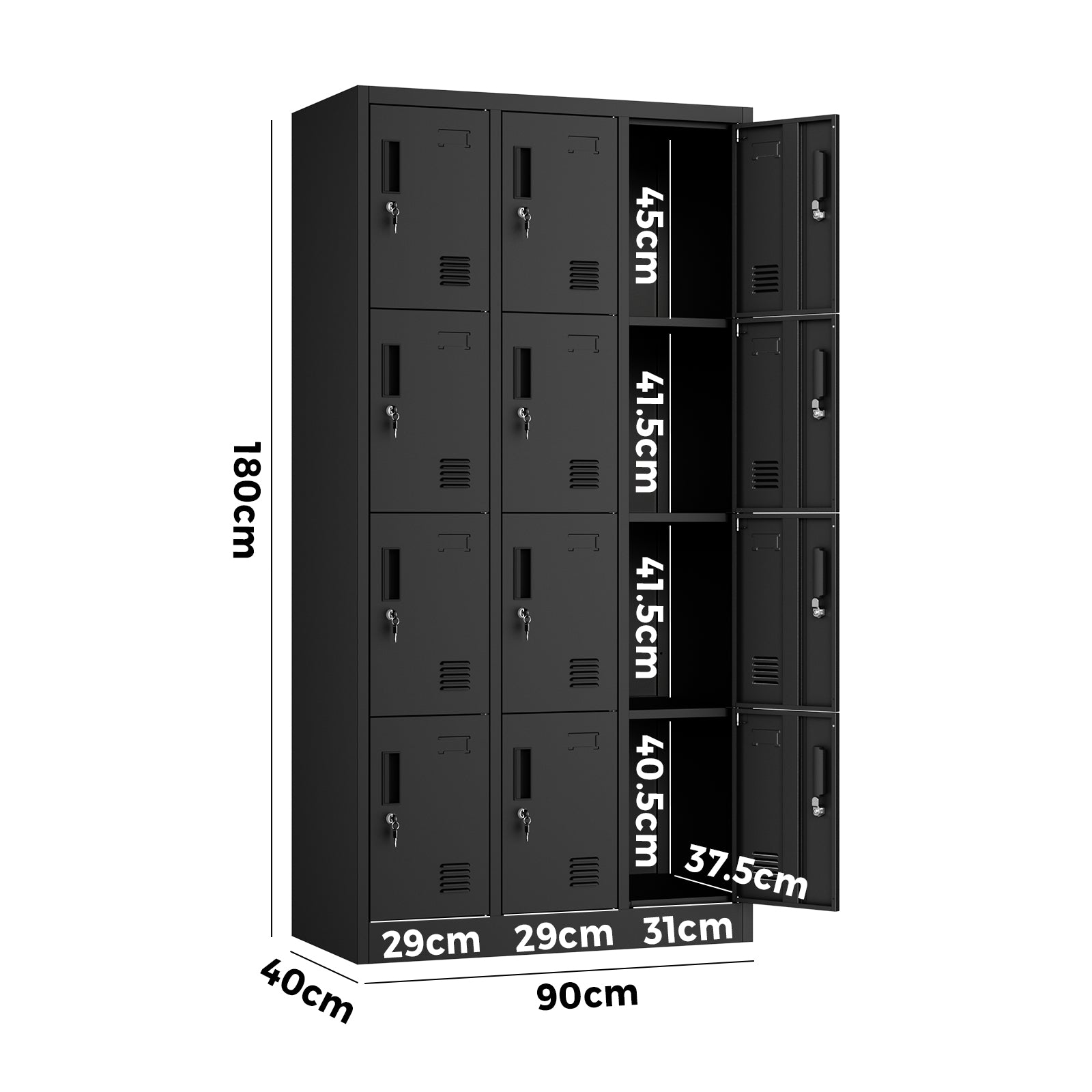 Oikiture 12 Doors Locker Cabinet Steel Storage Cupboard Office School Gym Black - Sunyee