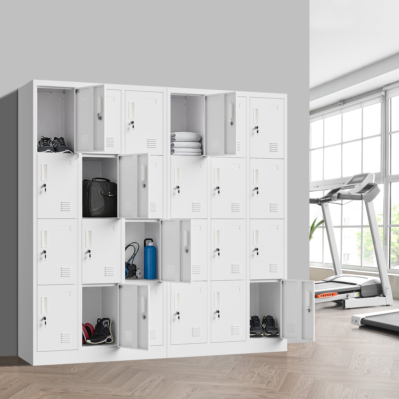Oikiture 12 Doors Locker Cabinet Steel Storage Cupboard Office School Gym White - Sunyee