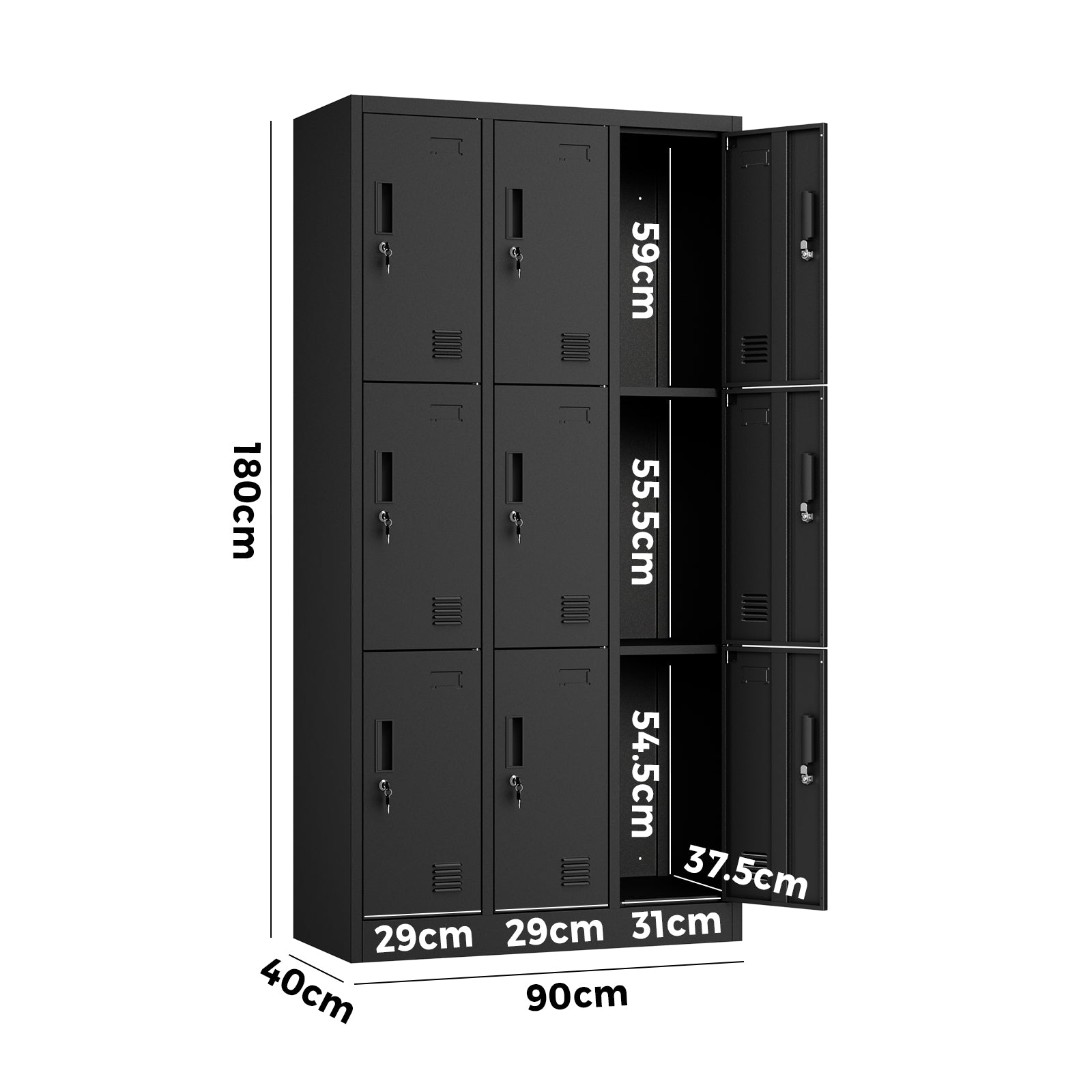 Oikiture 9 Doors Locker Cabinet Steel Storage Cupboard Office School Gym Black - Sunyee
