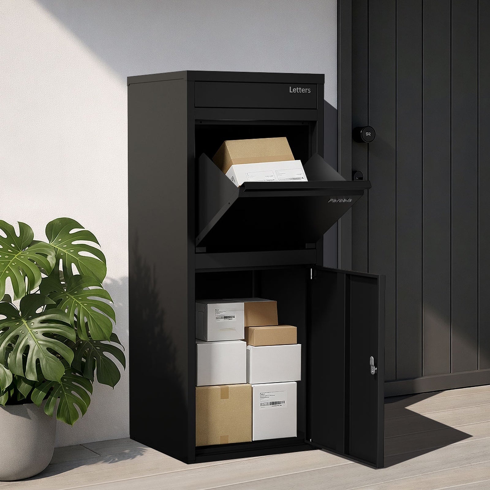 Oikiture Steel Parcel Letterbox Drop Box Package Lockable Storage Black