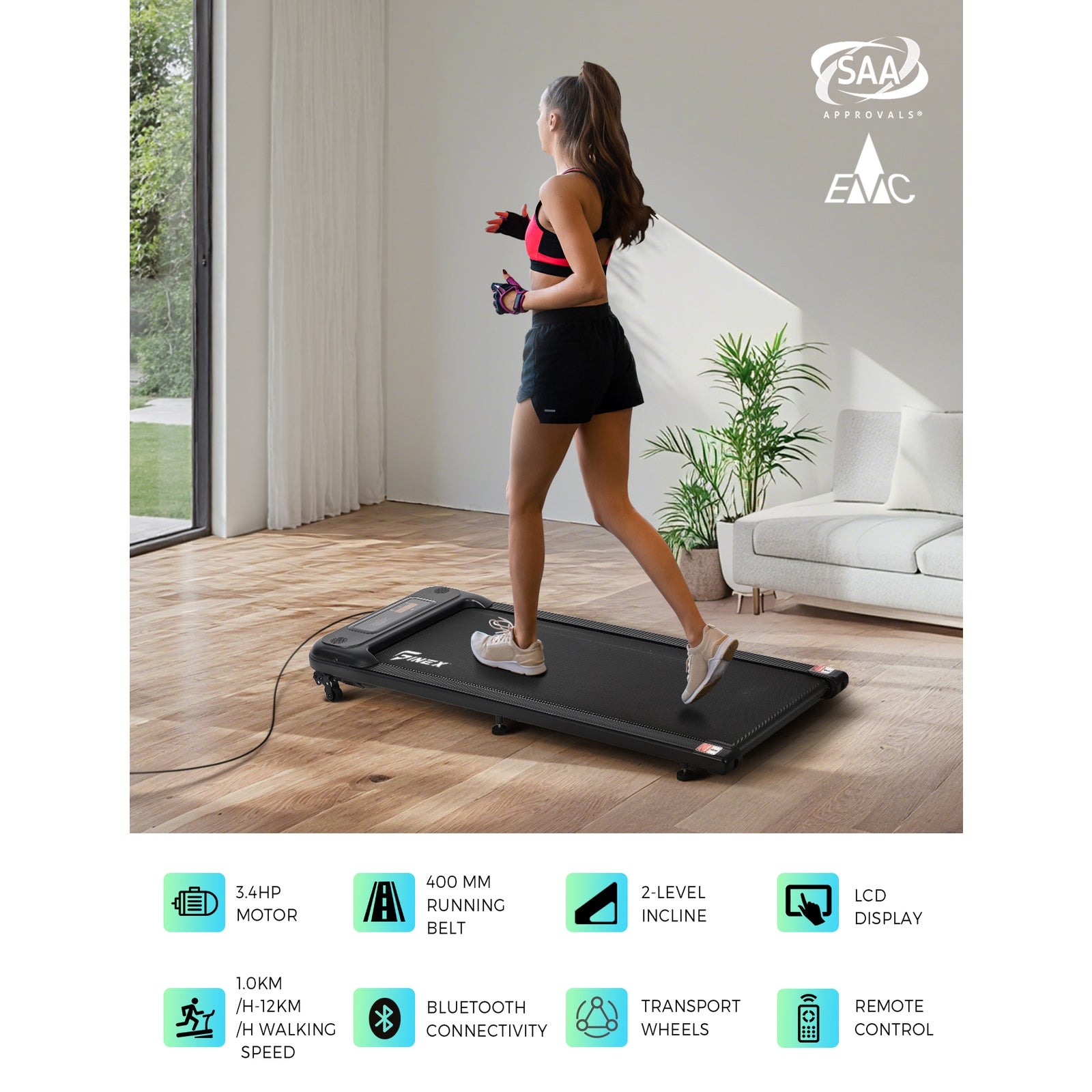 Finex Electric Walking Pad Under Desk Treadmill Home Office Gym Fitness Incline - Sunyee