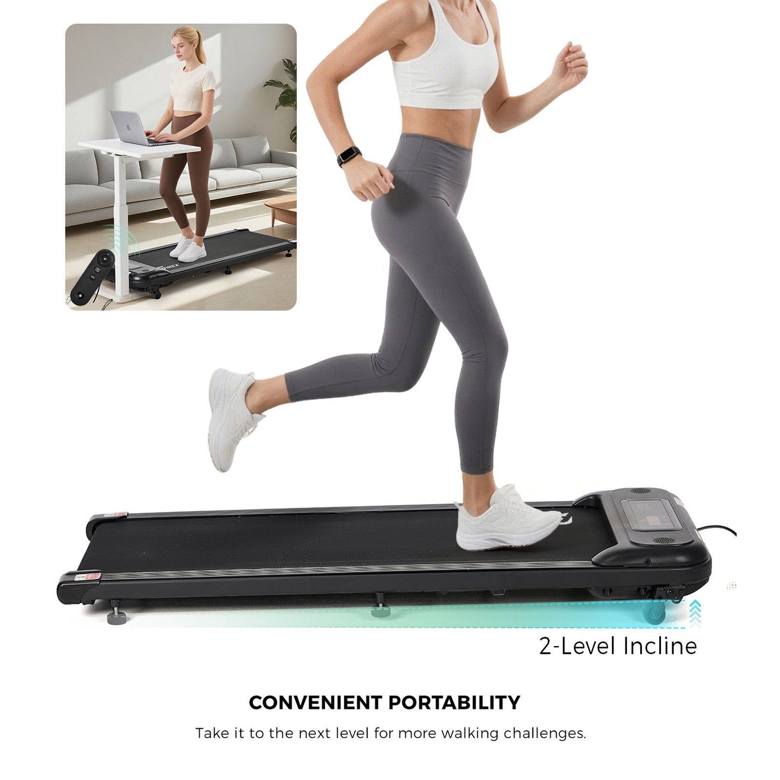 Finex Electric Walking Pad Under Desk Treadmill Home Office Gym Fitness Incline - Sunyee