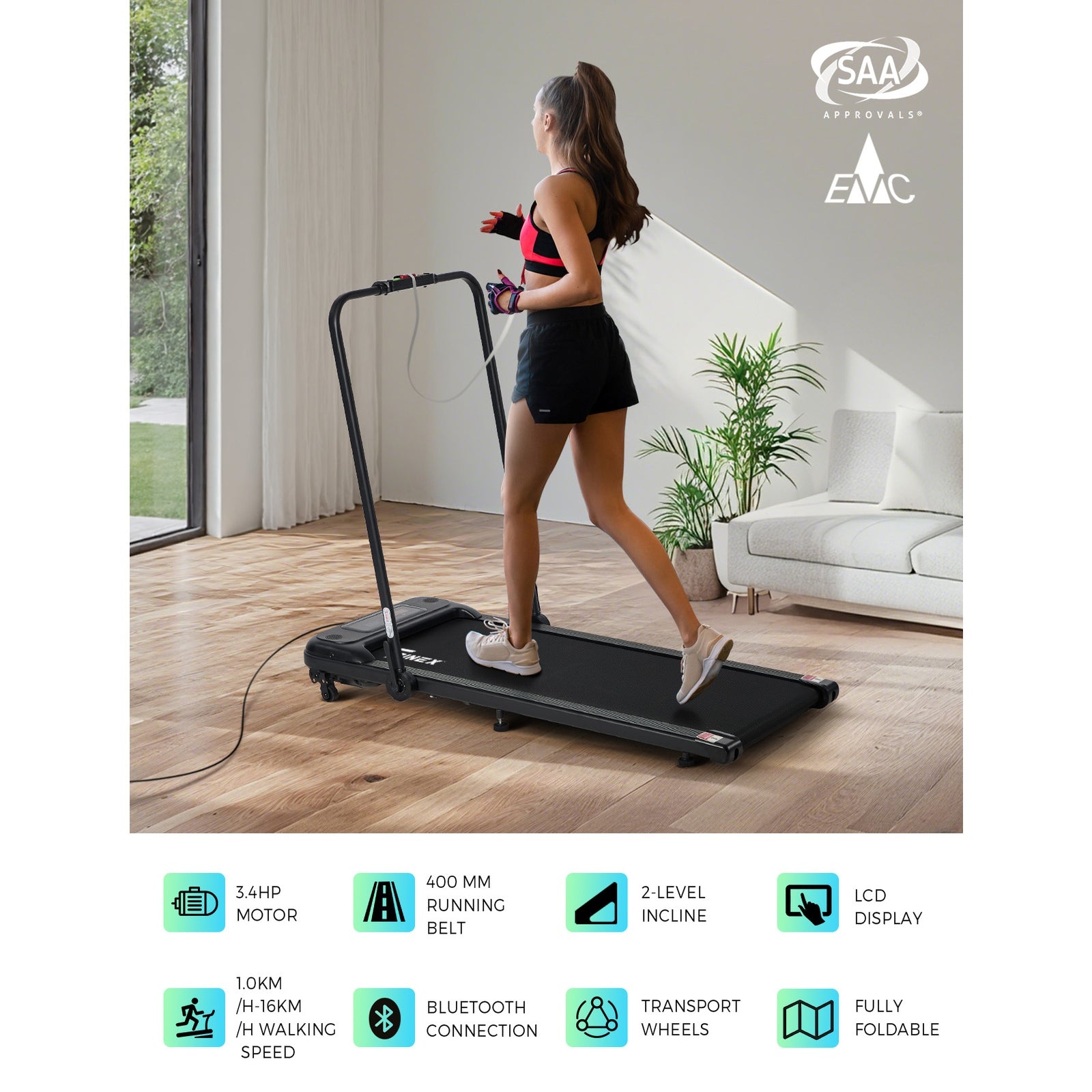 Finex Treadmill Electric Walking Pad 2-in-1 Home Office Gym Fitness Foldable - Sunyee