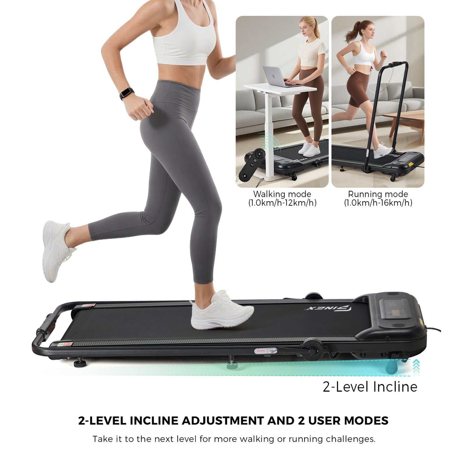 Finex Treadmill Electric Walking Pad 2-in-1 Home Office Gym Fitness Foldable - Sunyee