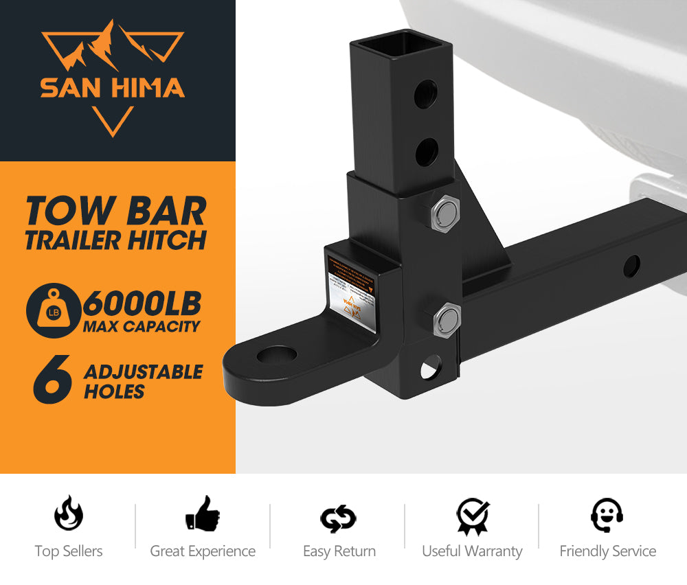 Adjustable Towbar Tow Bar Ball Mount 2" Hitch Towing Trailer 4WD Car 6000lbs - Sunyee