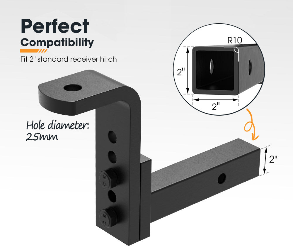 Adjustable Towbar Ball Mount 2" Hitch Towing Trailer Camper Bike Rack 4WD - Sunyee