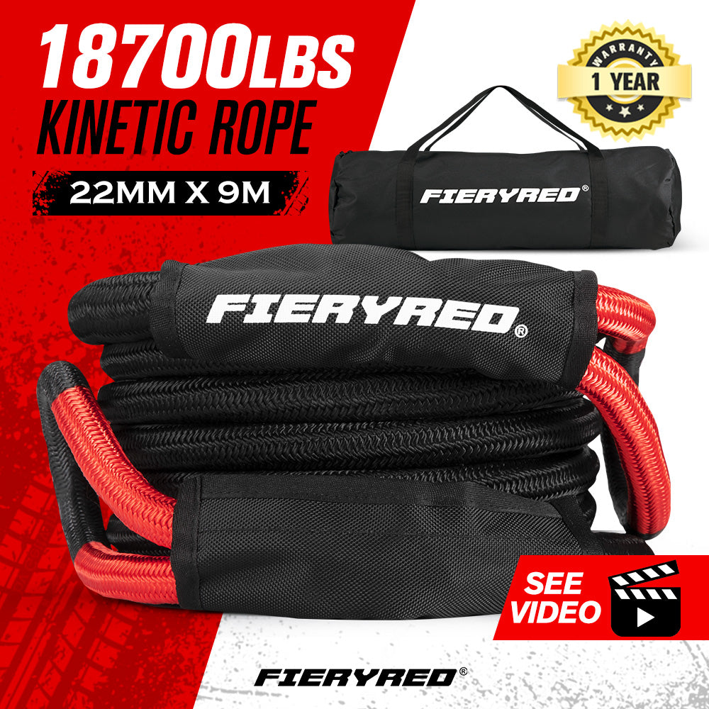 Fieryred Kinetic Rope 22mm x 6m/9m Snatch Strap Recovery Kit Dyneema Tow Winch - Sunyee