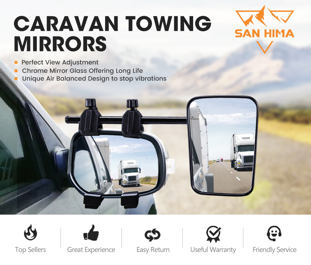 San Hima Pair Towing Mirrors Universal Multi Fit Clamp On 4X4 Caravan Trailer - Sunyee