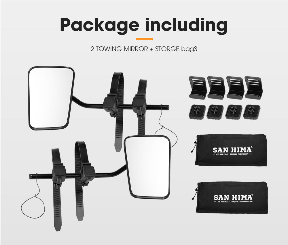 San Hima Pair Towing Mirrors Universal Multi Fit Clamp On 4X4 Caravan Trailer - Sunyee