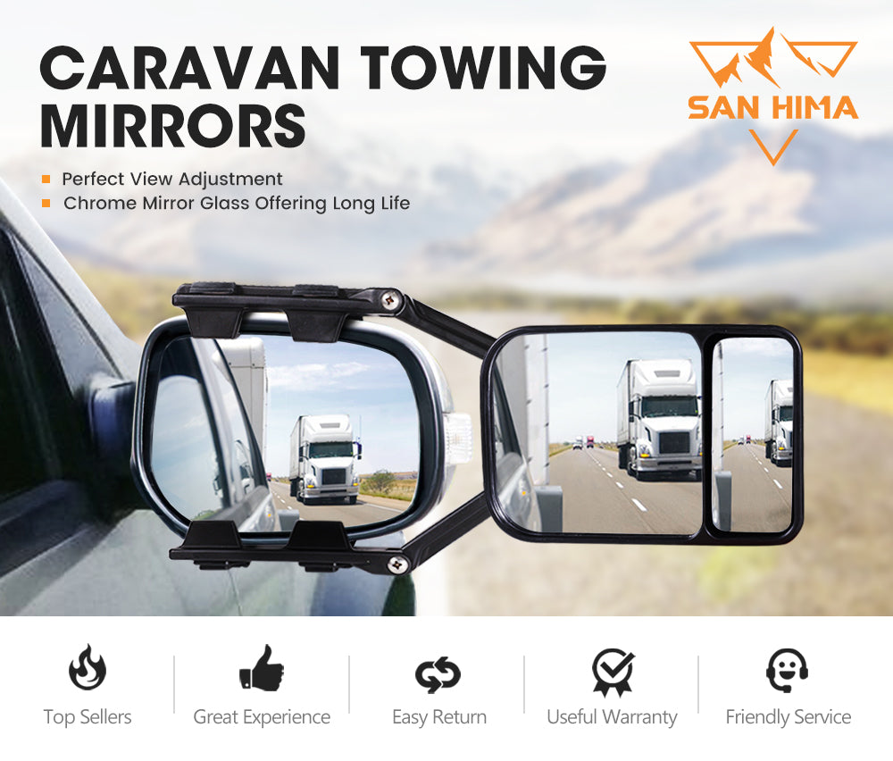 2x Towing Mirrors Clip Universal Multi Trailer Caravan Car Truck Vehicle 4WD Pair - Sunyee