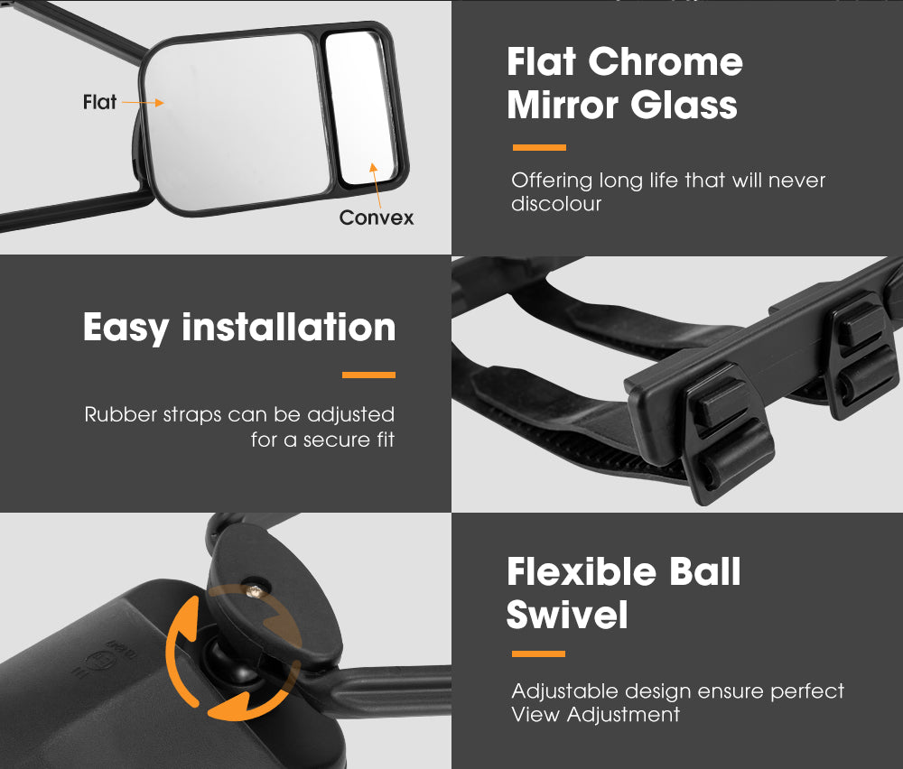 2x Towing Mirrors Clip Universal Multi Trailer Caravan Car Truck Vehicle 4WD Pair