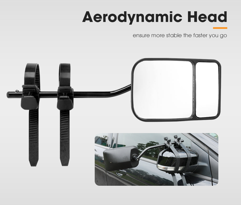 2x Towing Mirrors Pair Clip on Multi Fit Clamp On Towing Caravan 4X4 Trailer - Sunyee