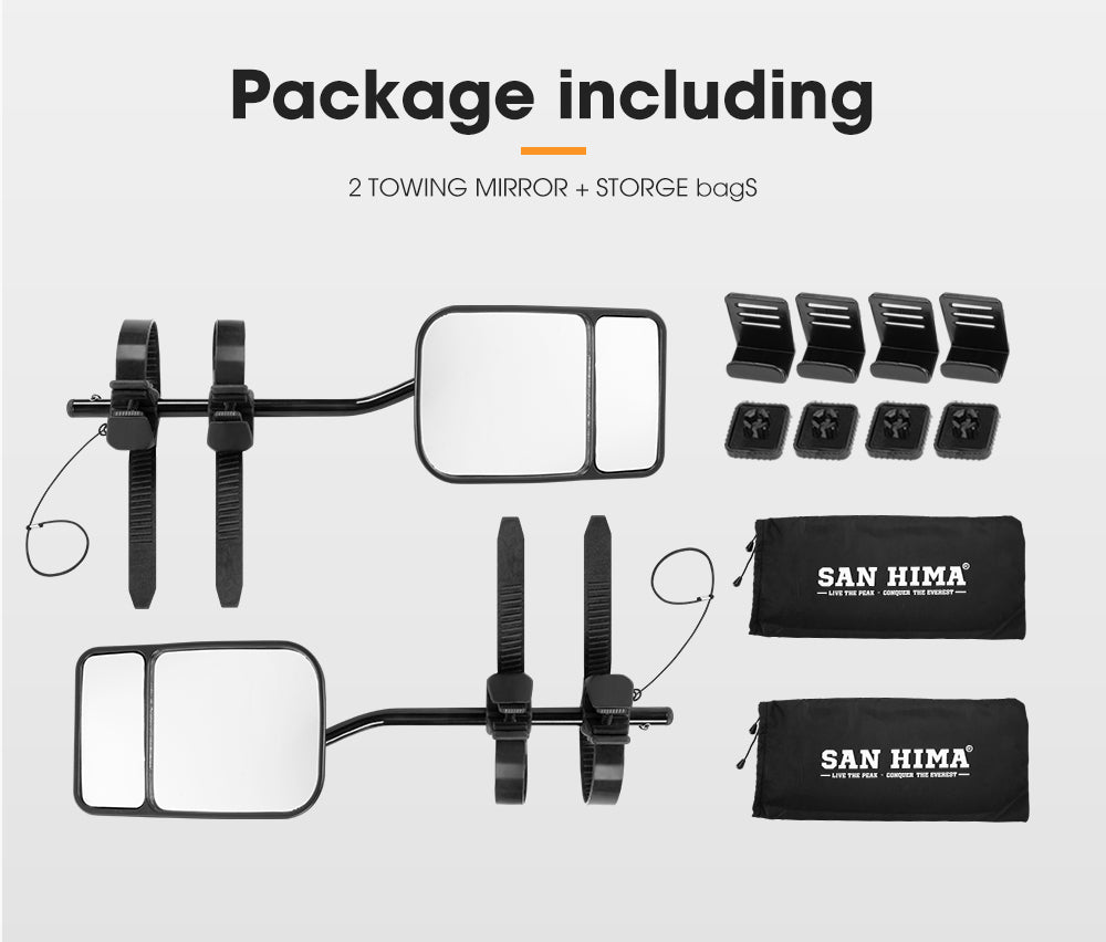 2x Towing Mirrors Pair Clip on Multi Fit Clamp On Towing Caravan 4X4 Trailer - Sunyee