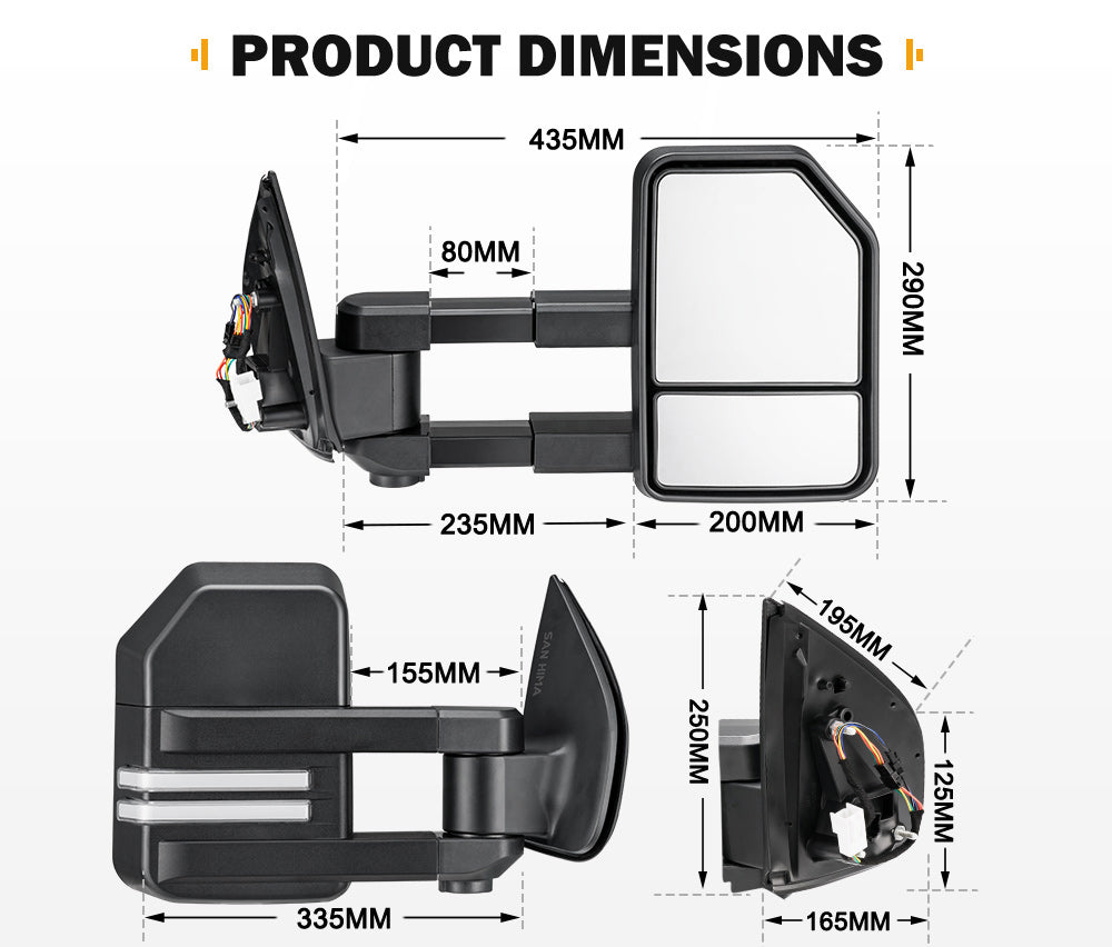San Hima Pair Extendable Towing Mirrors Gen2 for Holden Colorado RG MY2013-MY2020