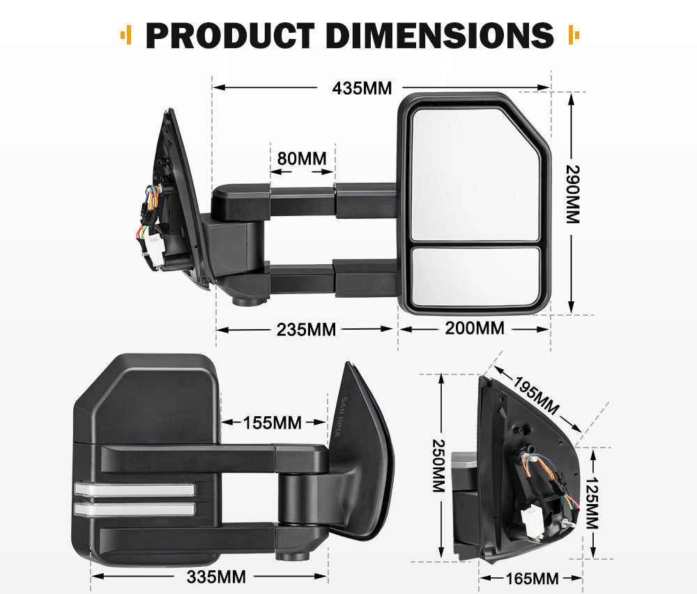 Pair San Hima Extendable Towing Mirrors Gen2 for Holden Colorado7 MY2013-MY2016