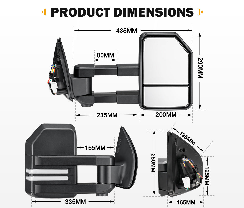 San Hima Pair Extendable Towing Mirrors Gen2 for Holden Trailblazer 2016 to Current - Sunyee