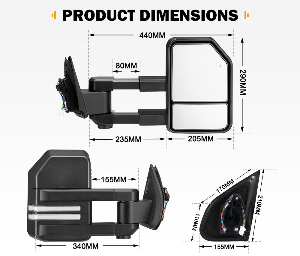 San Hima Extendable Towing Mirrors Gen2 for Isuzu D-MAX DMAX MY2021-Current - Sunyee