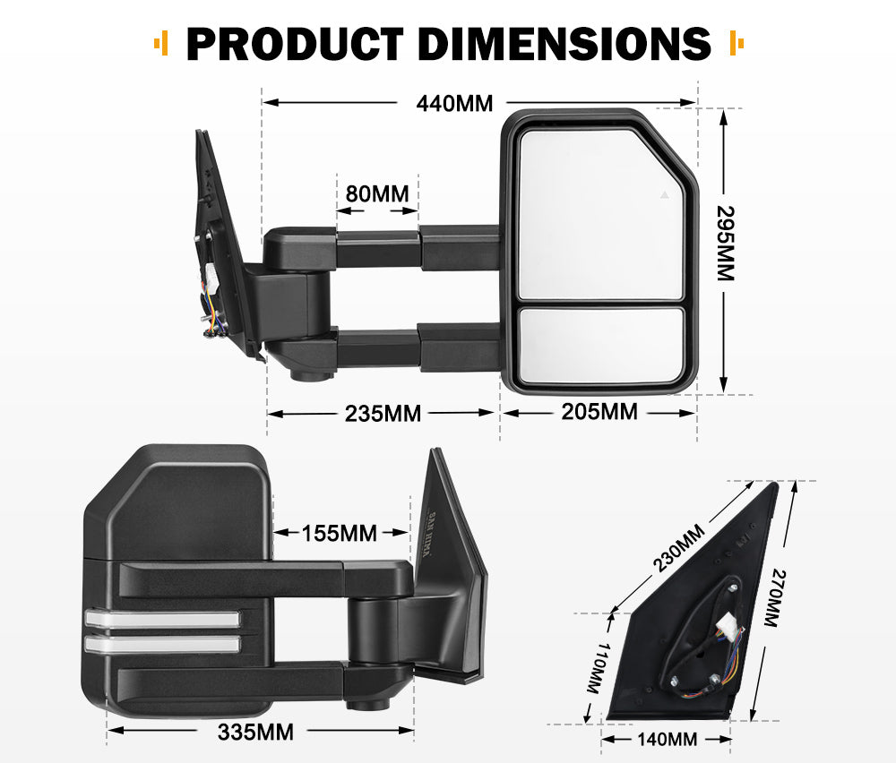 San Hima Extendable Towing Mirrors Gen2 for Toyota Landcruiser 200 Series 2007-2021