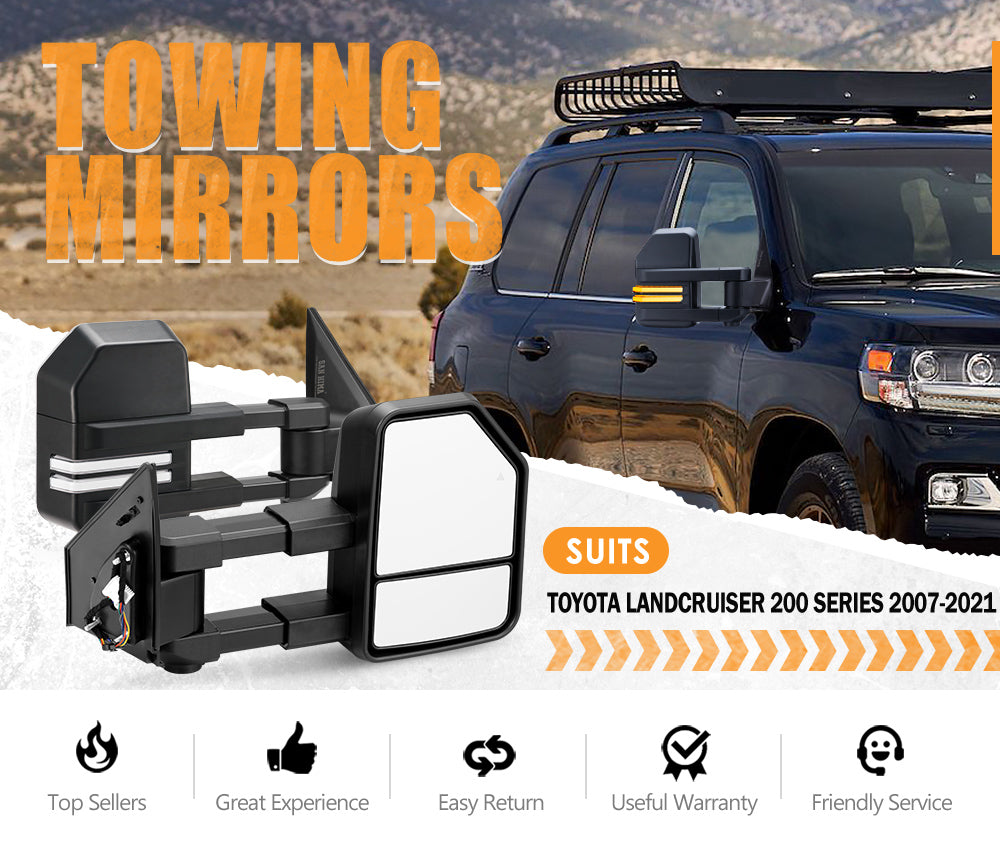San Hima Extendable Towing Mirrors Gen2 for Toyota Landcruiser 200 Series 2007-2021 - Sunyee
