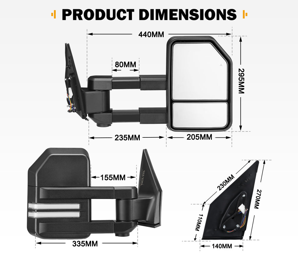San Hima Extendable Towing Mirrors Gen2 for Toyota Landcruiser 200 Series 2007-2021 - Sunyee