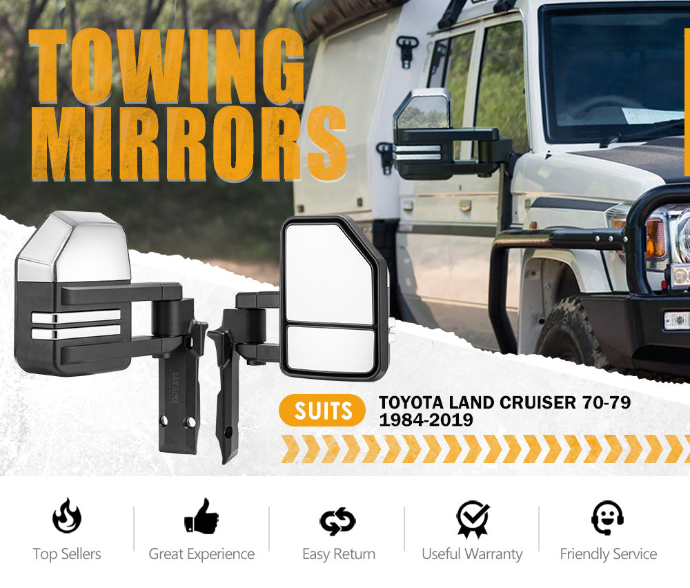 San Hima Extendable Towing Mirrors for Toyota LandCruiser 70 75 76 78 79 Series Silver - Sunyee