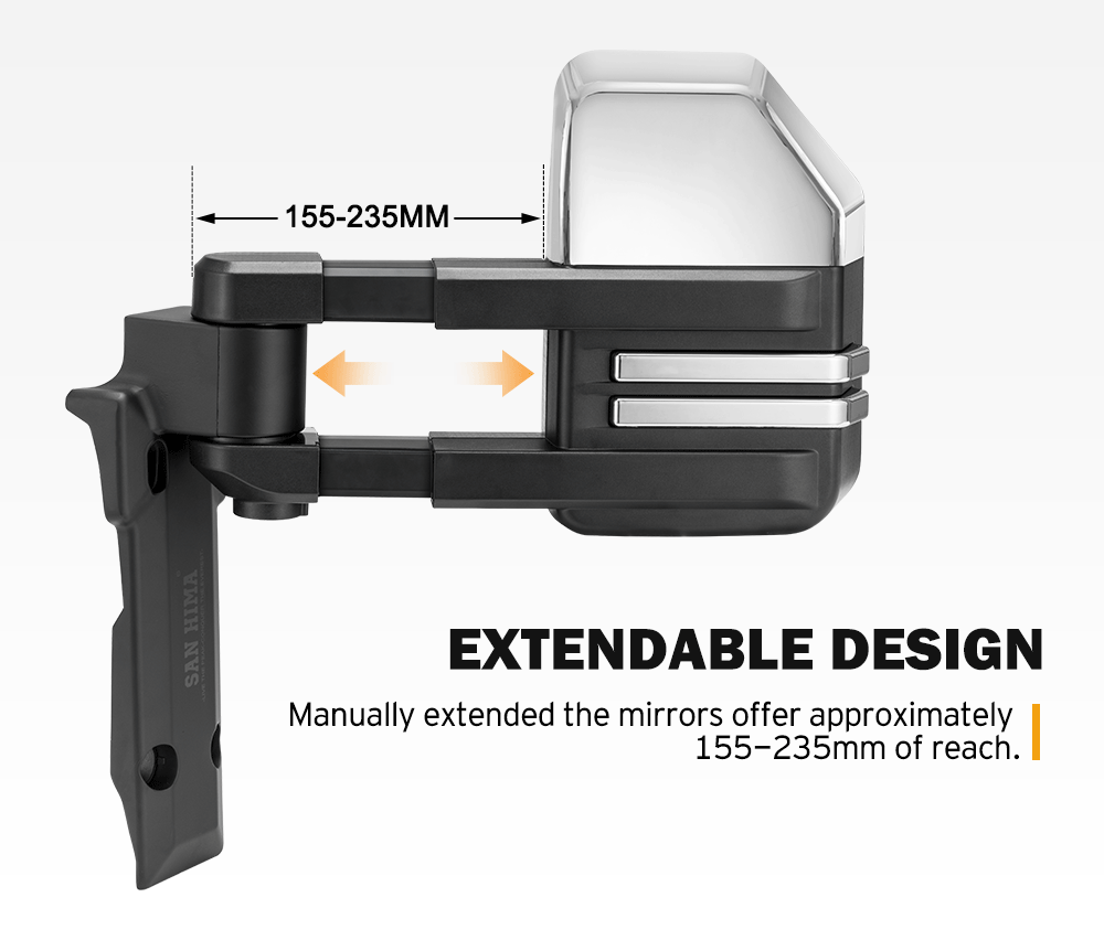 San Hima Extendable Towing Mirrors for Toyota LandCruiser 70 75 76 78 79 Series Silver - Sunyee
