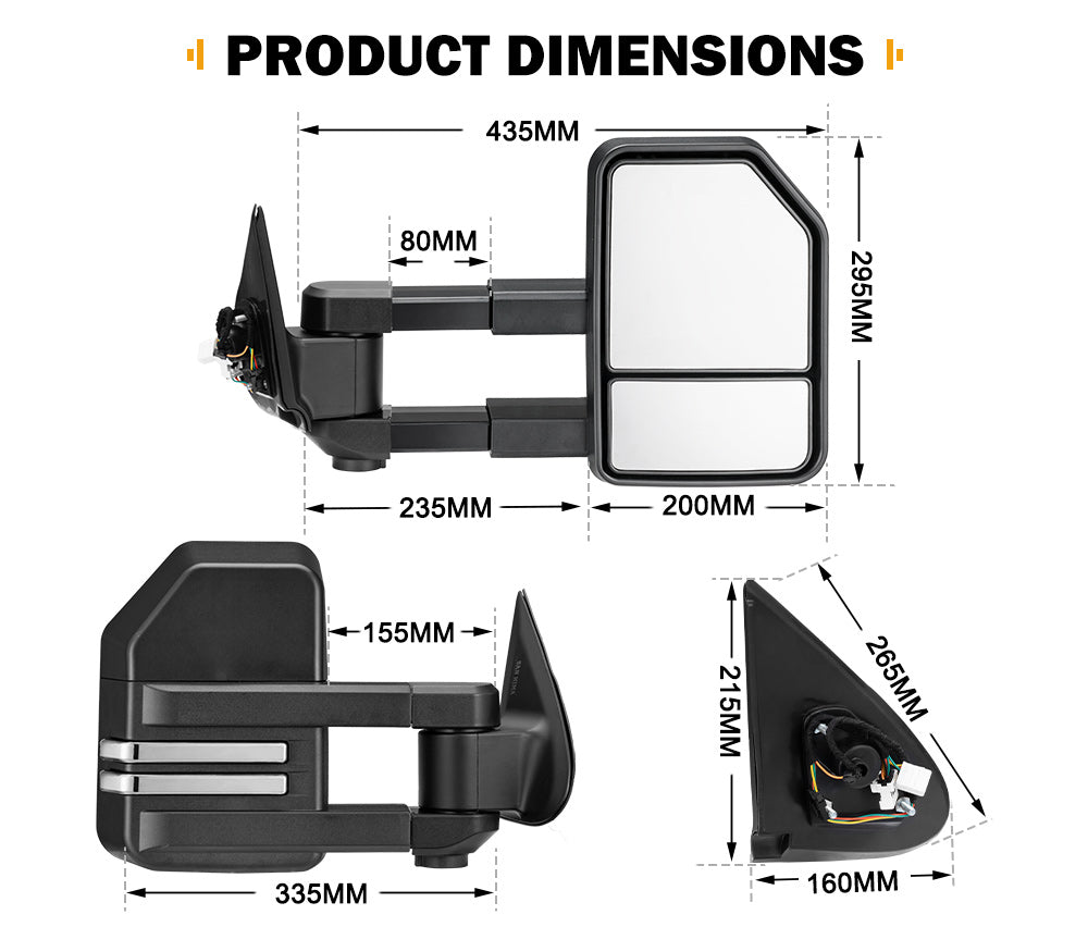 San Hima Extendable Towing Mirrors Gen2 for Mitsubishi Triton MQ/MR 2015-On - Sunyee