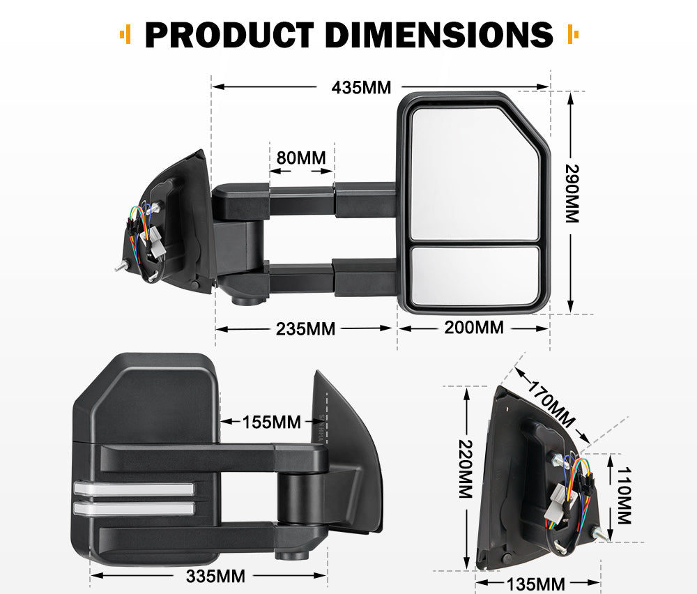 San Hima Towing Mirrors Gen2 for FORD RANGER Wildtrak MK PX PX2 PX3 XL XLT XLS 2012-MY2022 - Sunyee