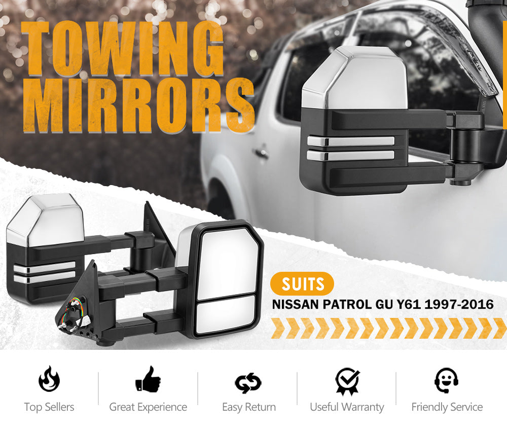 San Hima Extendable Towing Mirrors fit NISSAN PATROL GU/Y61 1997-2016 Silver - Sunyee