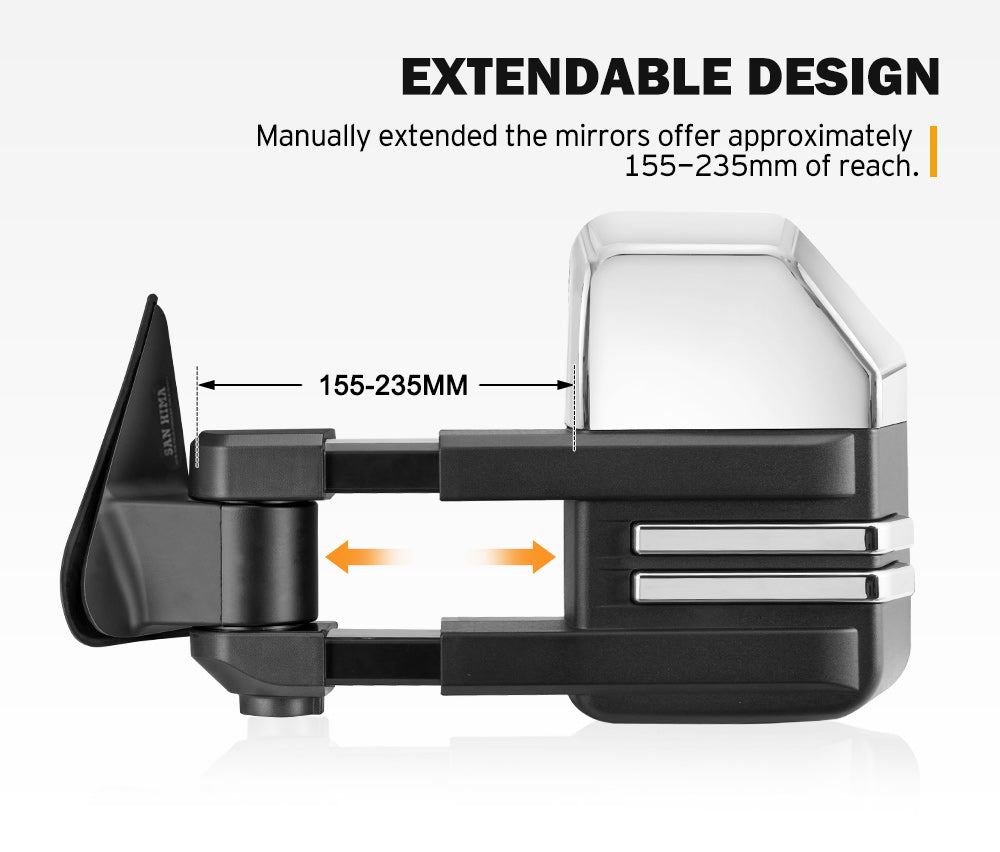San Hima Extendable Towing Mirrors fit NISSAN PATROL GU/Y61 1997-2016 Silver - Sunyee