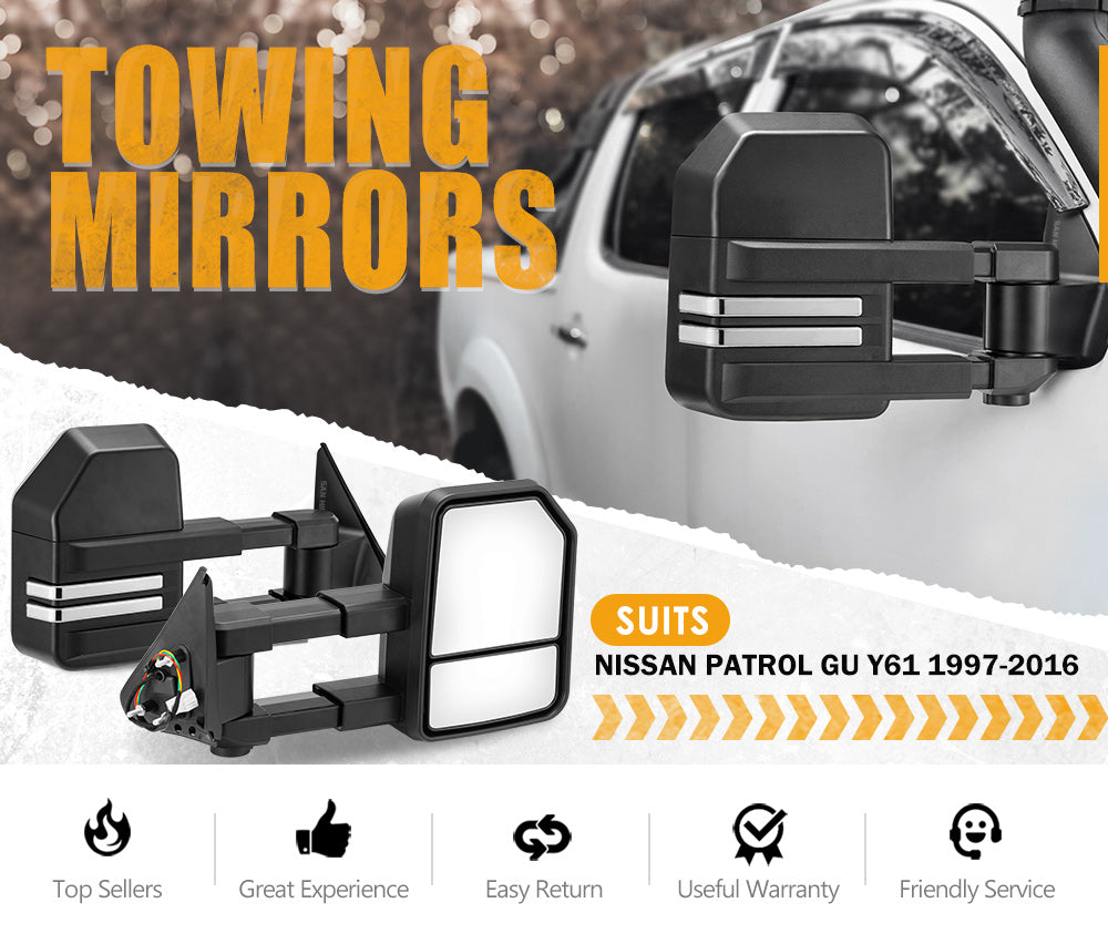 San Hima Extendable Towing Mirrors Gen2 fit NISSAN PATROL GU/Y61 1997-2016 Black - Sunyee