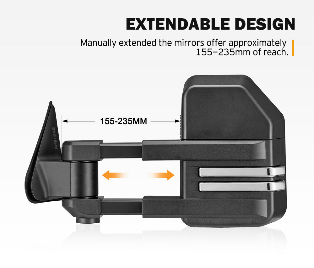 San Hima Extendable Towing Mirrors Gen2 fit NISSAN PATROL GU/Y61 1997-2016 Black - Sunyee