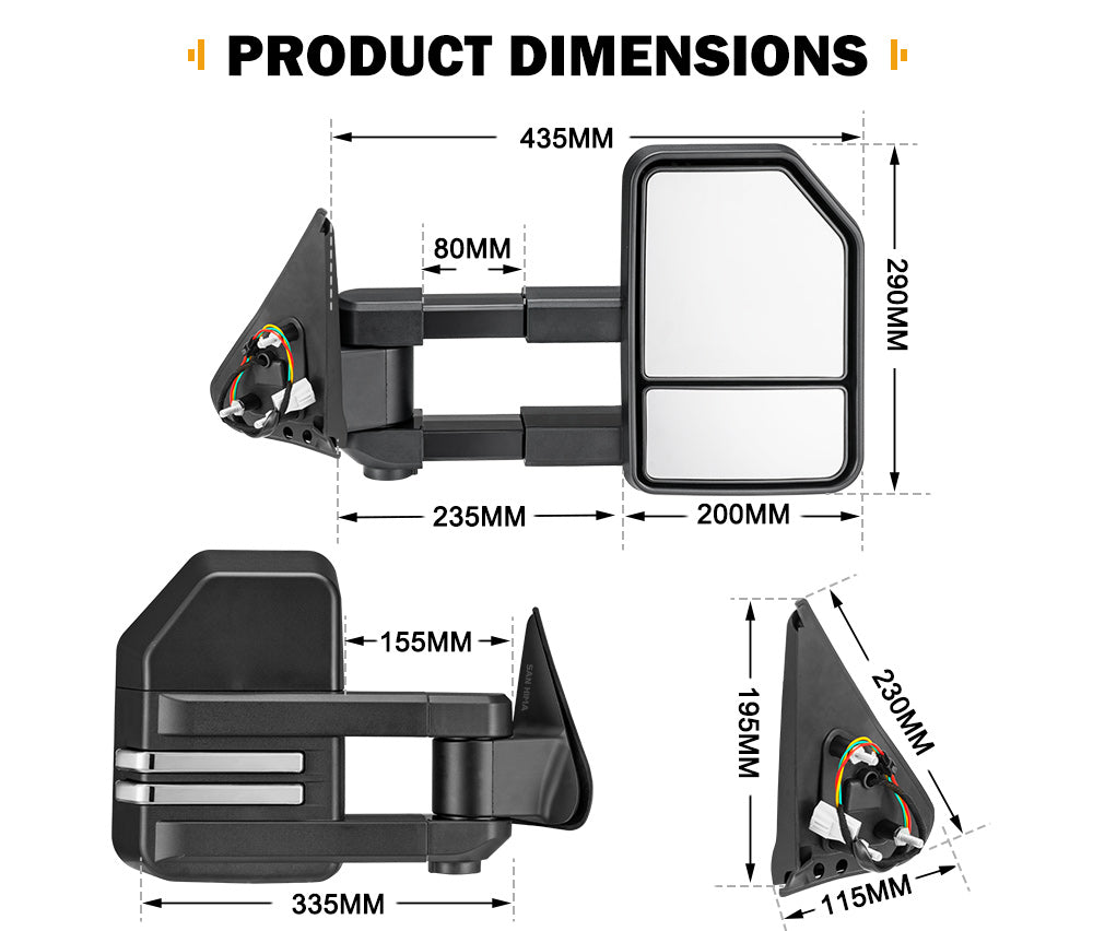 San Hima Extendable Towing Mirrors Gen2 fit NISSAN PATROL GU/Y61 1997-2016 Black - Sunyee