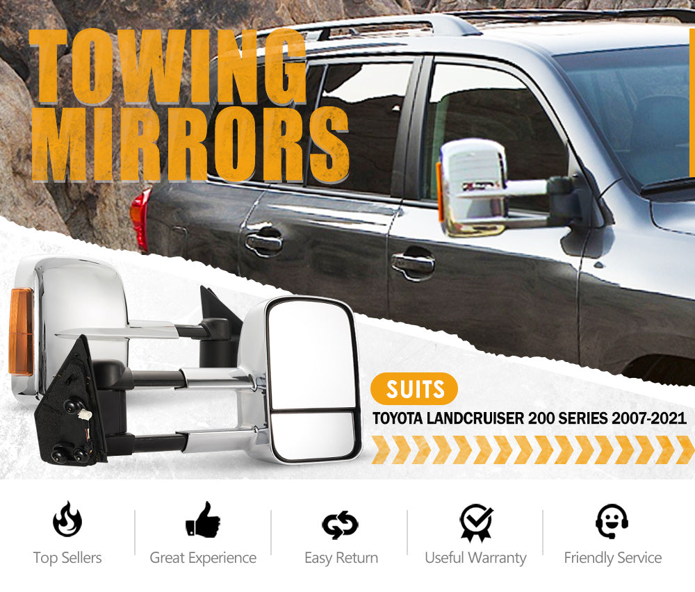 Towing Mirrors Chrome suit Toyota Landcruiser 200 Series 2007-2021 with Indicator - Sunyee
